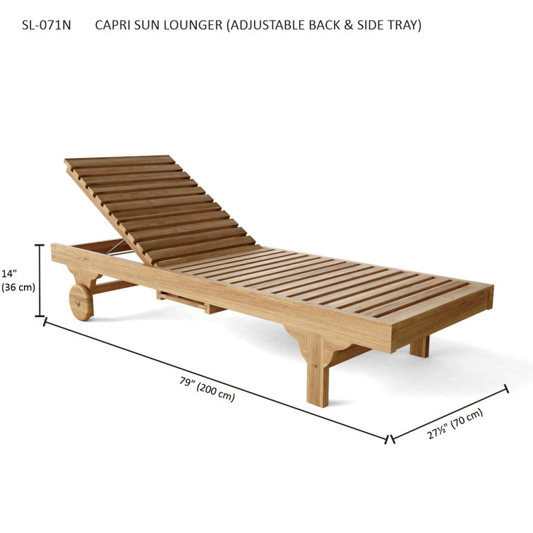 Capri Outdoor Teak Adjustable Chaise Lounge with Side Tray