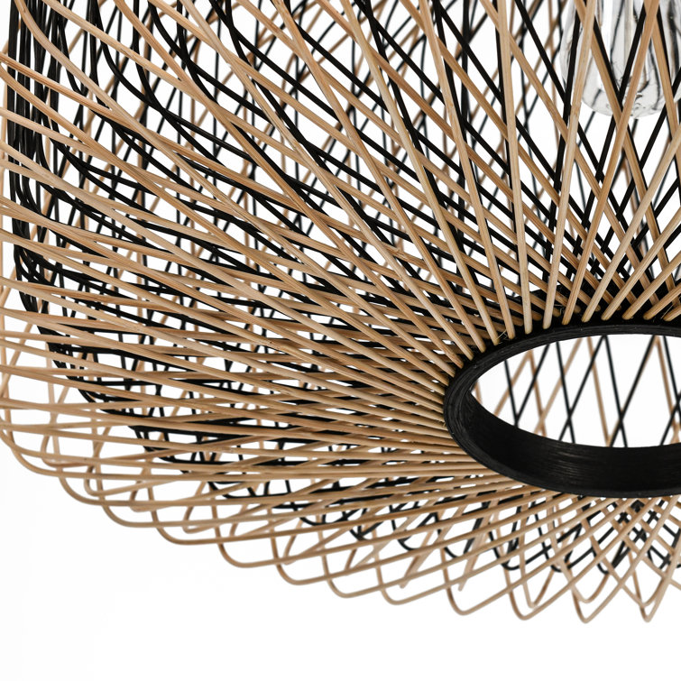 Estella Matte Black and Natural Rattan Pendant Light