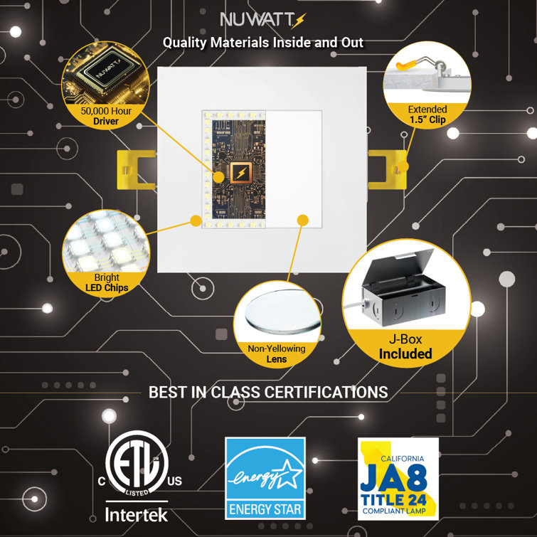 White 6-Inch Square Aluminum LED Recessed Lighting Kit