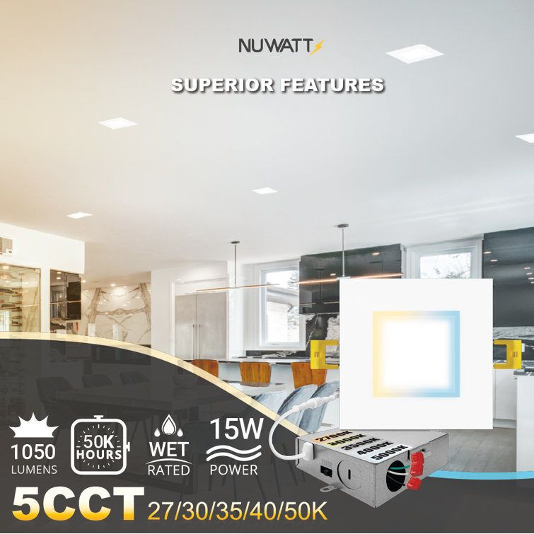 White 6-Inch Square Aluminum LED Recessed Lighting Kit