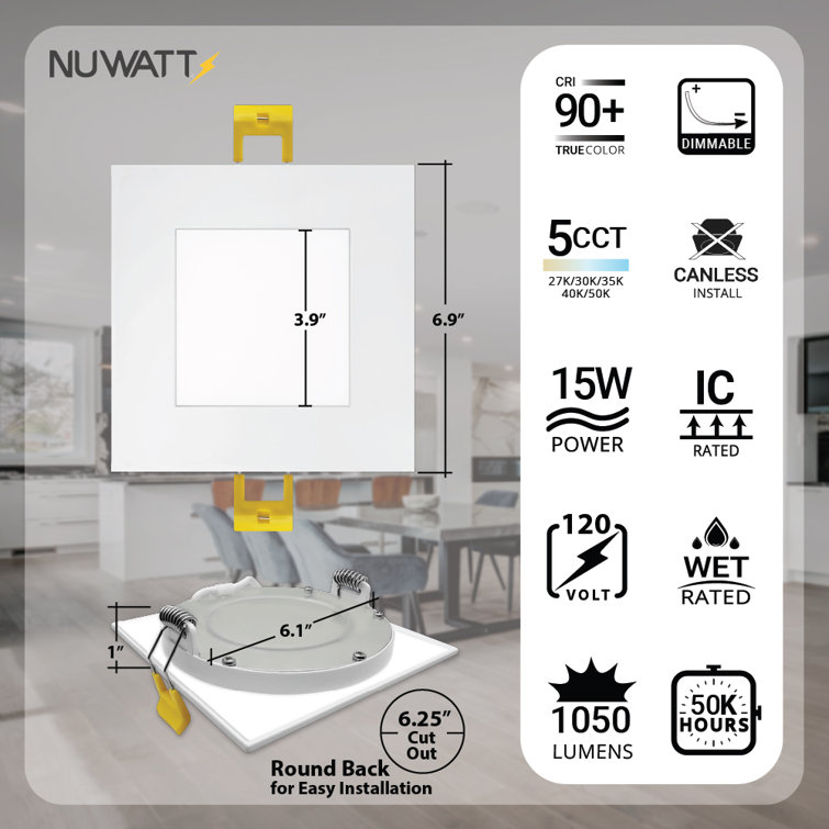 White 6-Inch Square Aluminum LED Recessed Lighting Kit