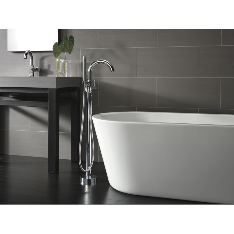 Chrome Single Handle Floor Mounted Tub Filler with Handshower