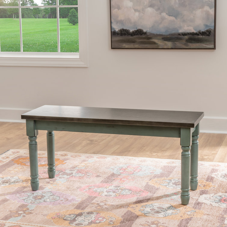 Willow 40" Teal Blue and Smoke Farmhouse Solid Wood Bench