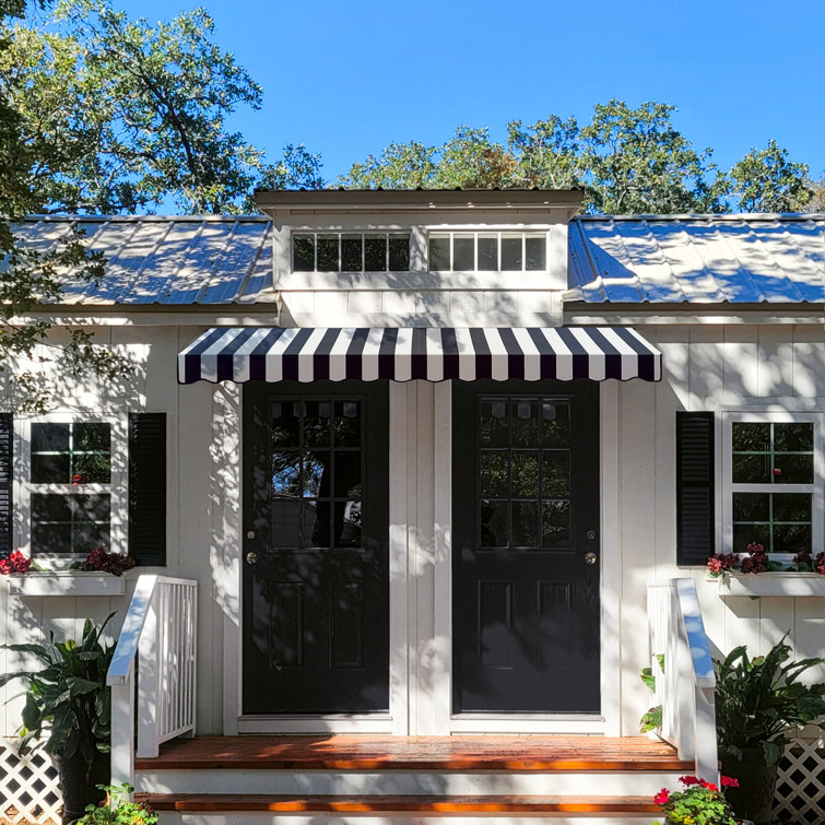 Black and White Striped Acrylic Fabric Fixed Awning with Aluminum Frame