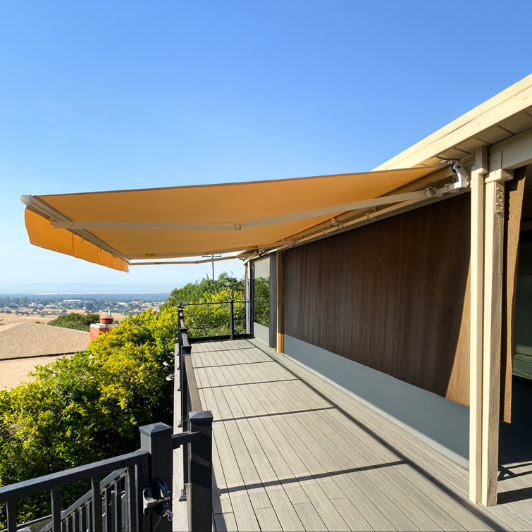 Cream Fabric Retractable Patio Awning with Aluminum Frame