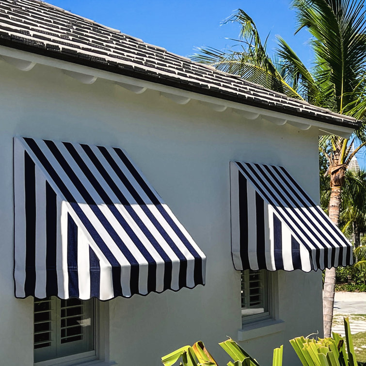 San Francisco Striped Blue and White Fabric Fixed Awning