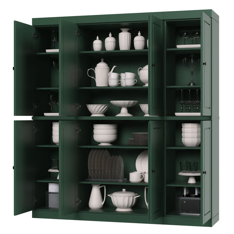 Green Solid Wood Raised Panel Pantry Cabinet with Adjustable Shelves