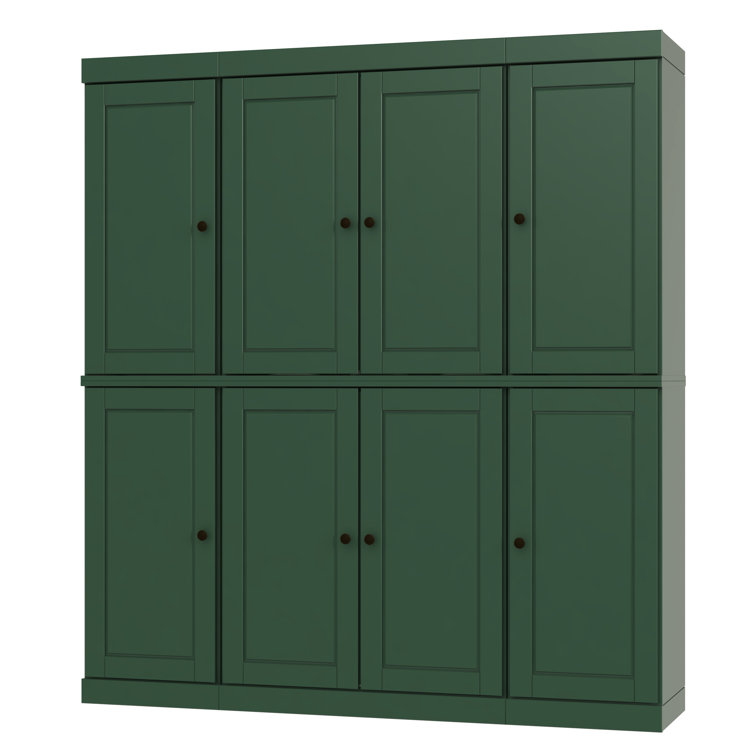 Green Solid Wood Raised Panel Pantry Cabinet with Adjustable Shelves