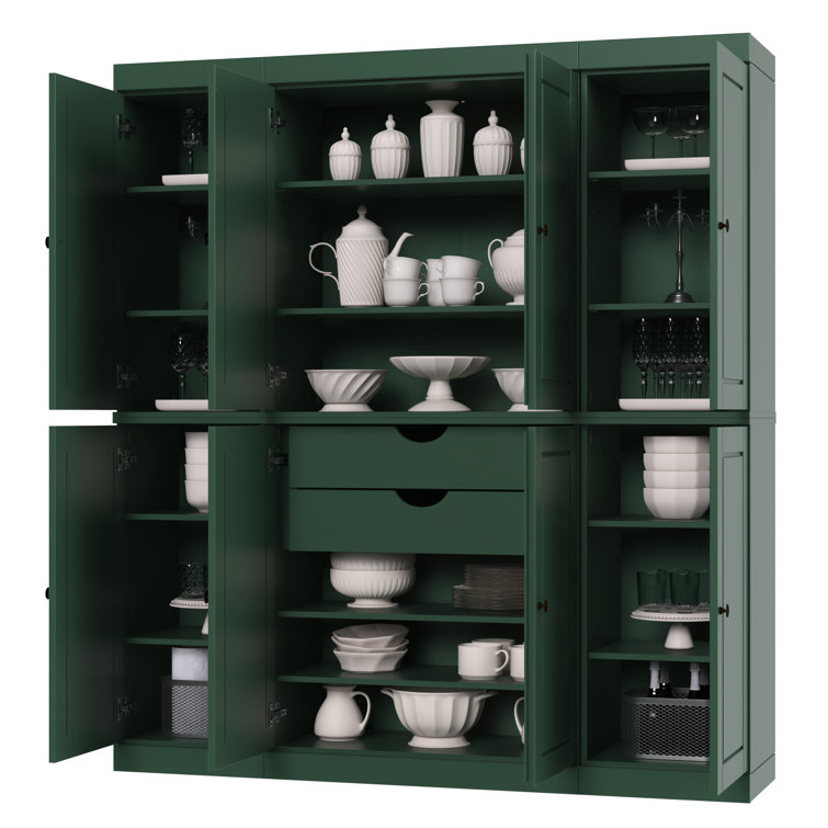 Green Solid Wood Raised Panel Pantry Cabinet with Adjustable Shelves