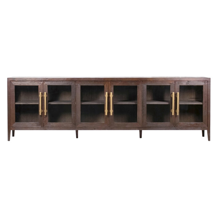 Basel Reclaimed Pine Wood 108'' Sideboard with Brass Handles in Dark Brown