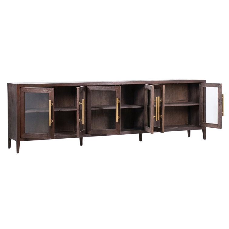Basel Reclaimed Pine Wood 108'' Sideboard with Brass Handles in Dark Brown