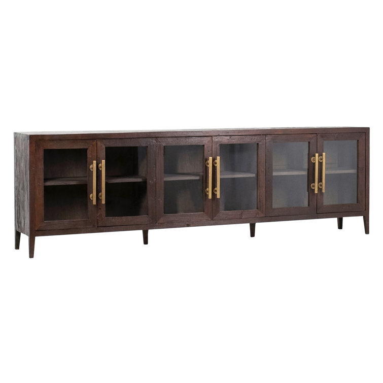 Basel Reclaimed Pine Wood 108'' Sideboard with Brass Handles in Dark Brown