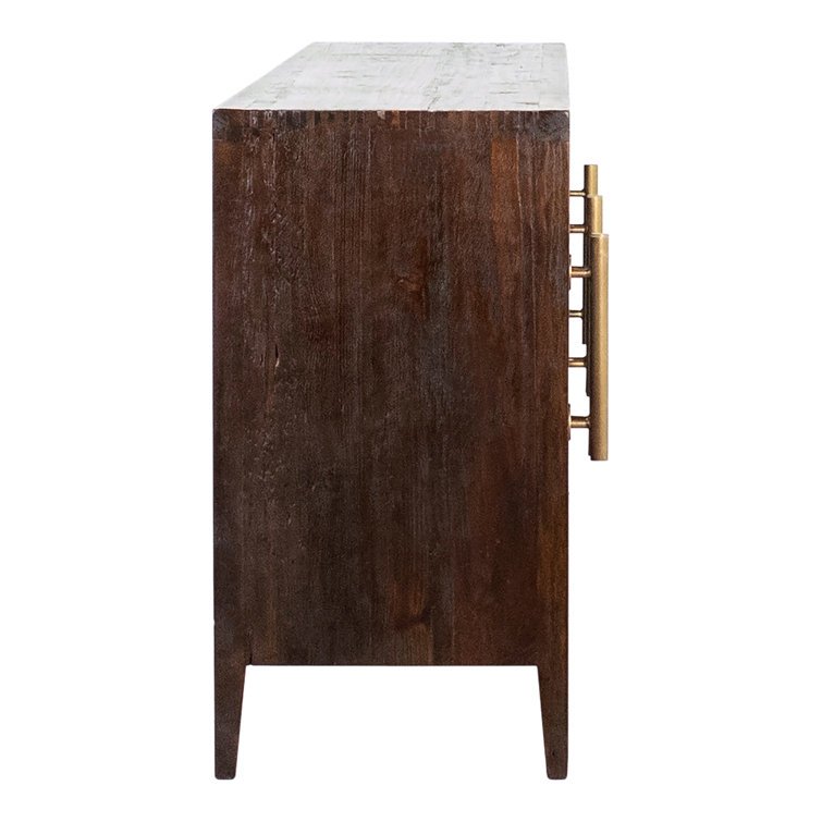 Basel Reclaimed Pine Wood 108'' Sideboard with Brass Handles in Dark Brown