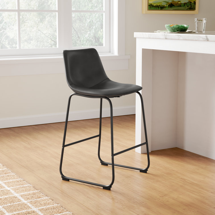 Dark Gray Faux Leather Saddle Style Counter Stool Set