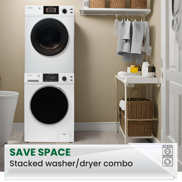 Compact White Electric Stacking Washer and Dryer Set