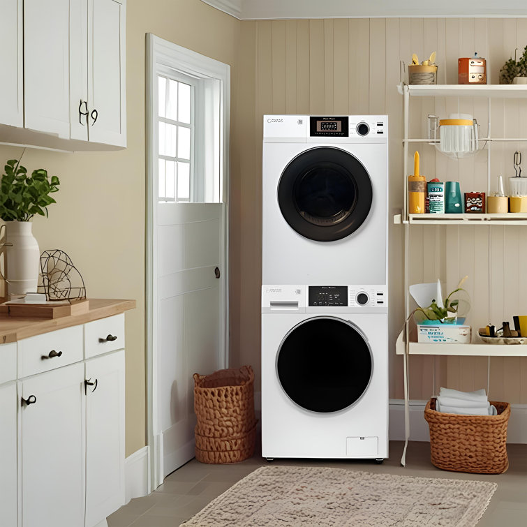 Compact White Electric Stacking Washer and Dryer Set