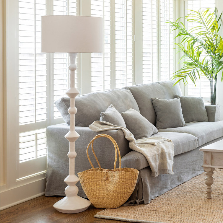 Douglas White Polyresin and Metal Floor Lamp