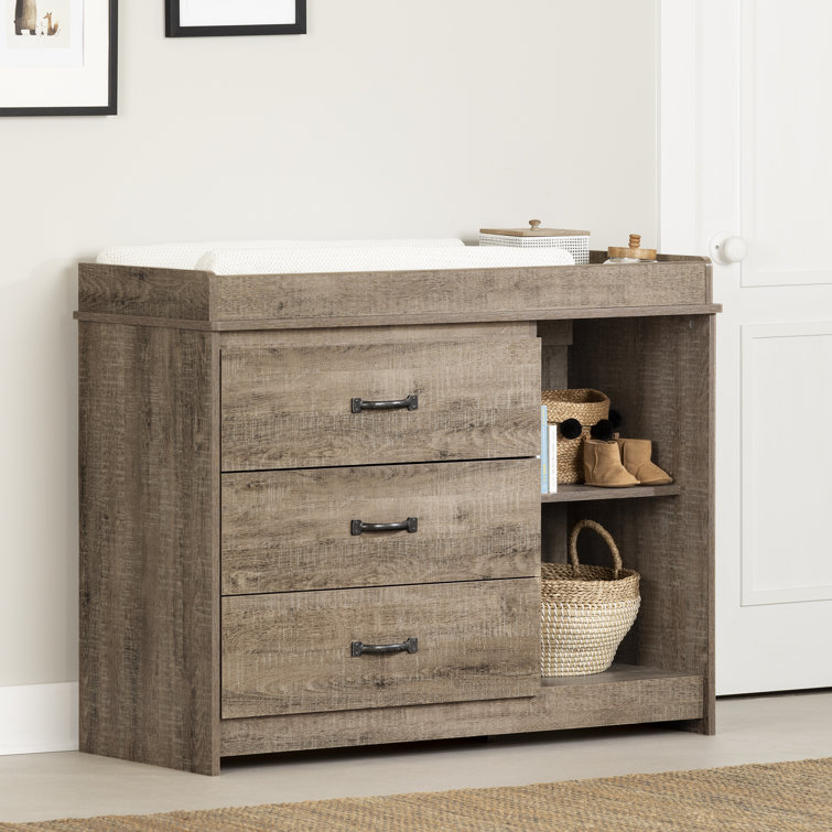 Weathered Oak Rustic Farmhouse Changing Table with Drawers