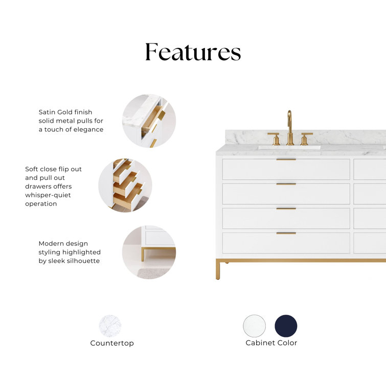 Pure White 72'' Double Sink Vanity with Carrara Marble Top