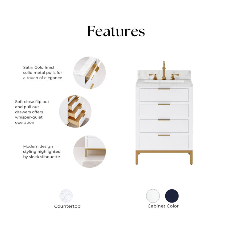 Pure White 24'' Single Sink Vanity with Carrara Marble Top