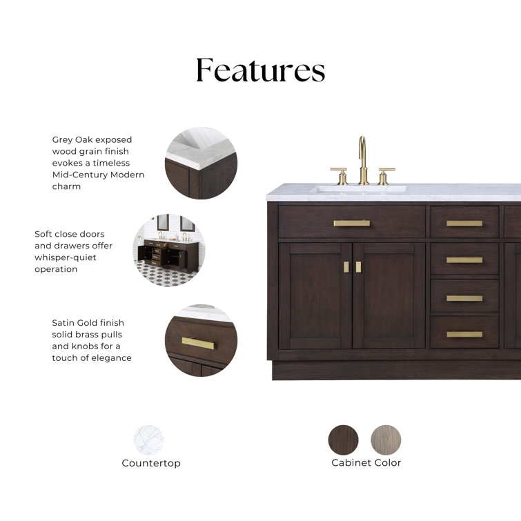 Chestnut 72" Brown Oak Double Sink Vanity with Carrara White Marble Countertop