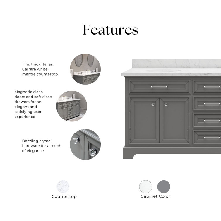 Derby 72" Grey Double Sink Bathroom Vanity Set with Marble Top