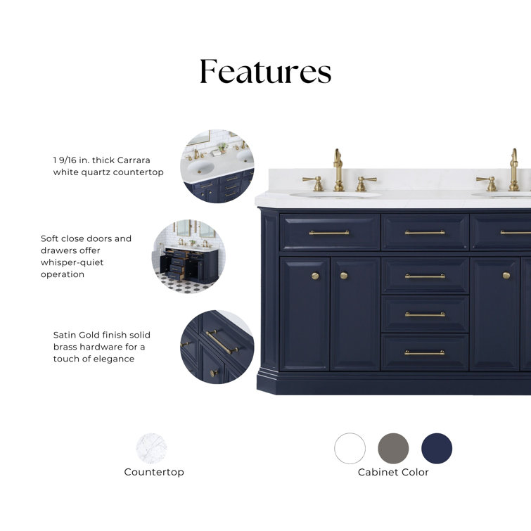 Regal Monarch Blue 60" Solid Wood Double Sink Vanity with Carrara Quartz Top
