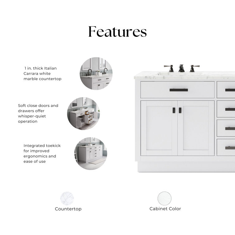 Hartford 72" Pure White Marble Double Sink Vanity with Mirror