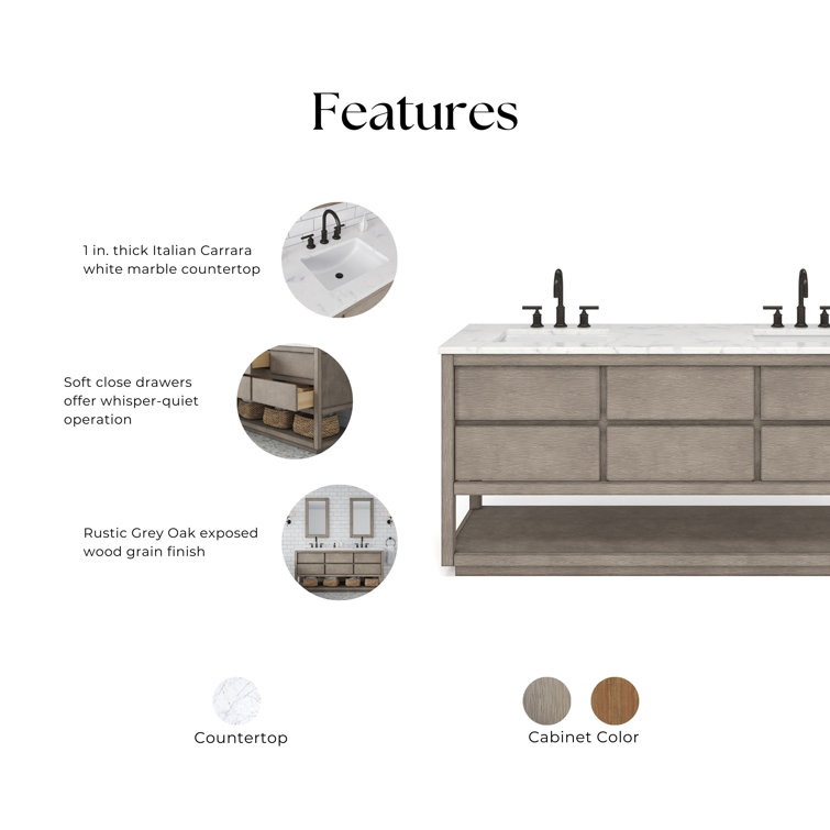 72'' Grey Oak Double Sink Vanity with Carrara Marble Countertop