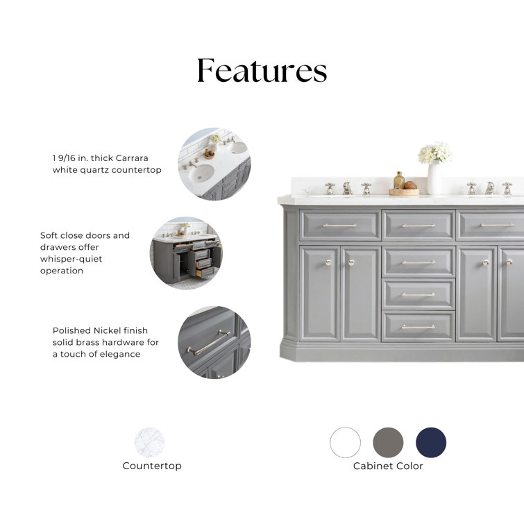 Palace 60'' Cashmere Gray Double Bathroom Vanity with Quartz Top