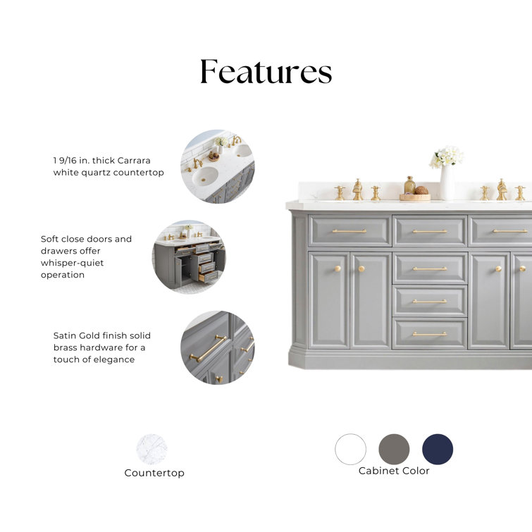 Palace 60'' Cashmere Gray Double Bathroom Vanity with Quartz Top