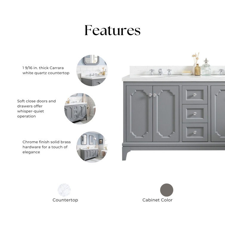 Cashmere Grey 60" Double Sink Vanity with Carrara Quartz Top and Mirrors