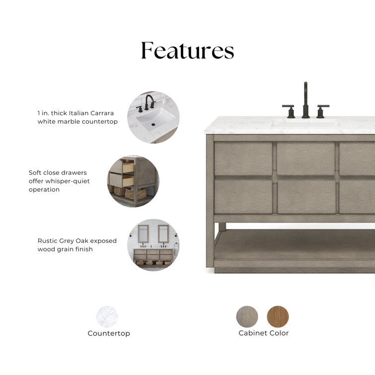 Oakman 48" Mango Wood Single Sink Vanity with Carrara Marble Top