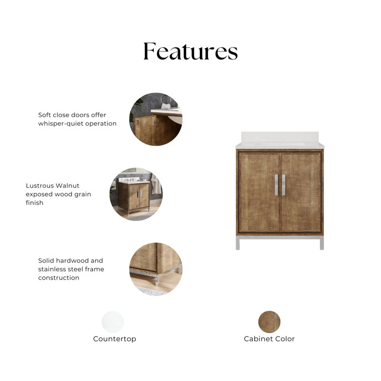 Westin 30" Lustrous Walnut Freestanding Bathroom Vanity with Quartz Top