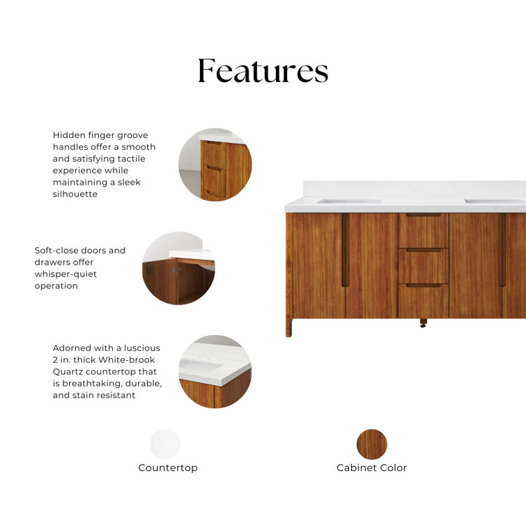 Sequoia 72-Inch Double Sink Mango Wood Bath Vanity with White Quartz Top