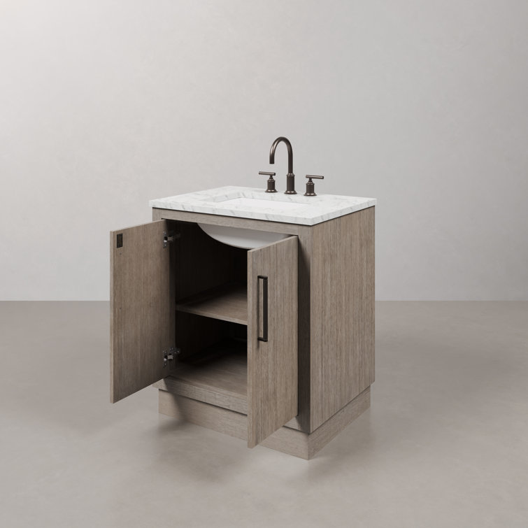 Hugo 30" Grey Oak Single Sink Vanity with Carrara White Marble Top