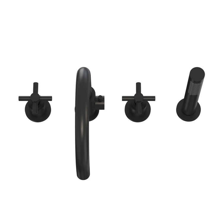 Matte Black Brass Deck Mounted Tub Faucet with Handshower