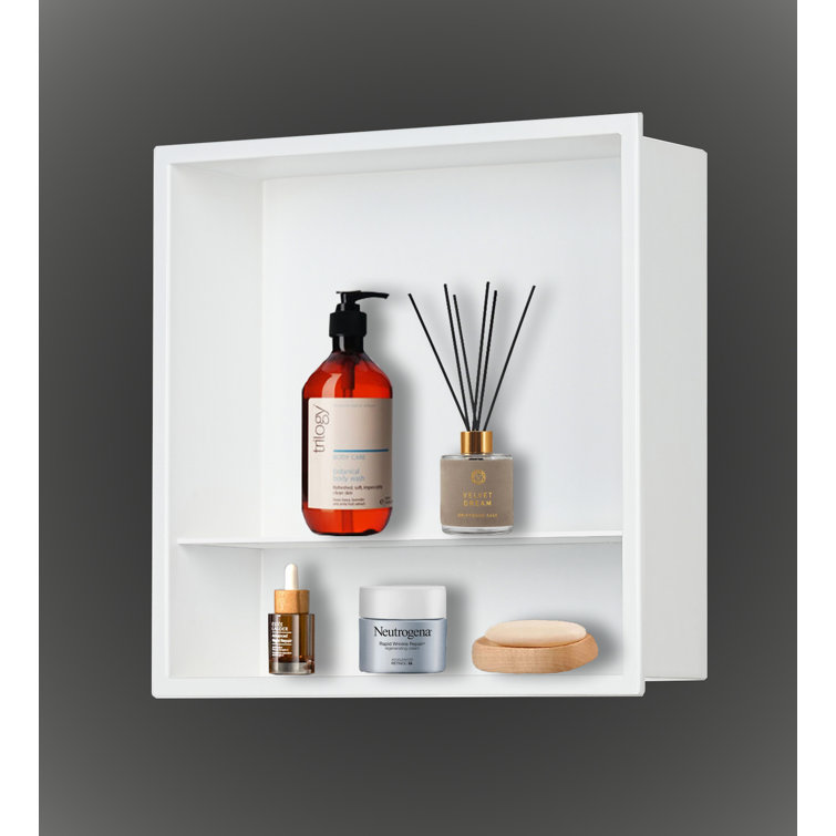 12.6" White Stainless Steel Recessed Shower Niche with Shelf