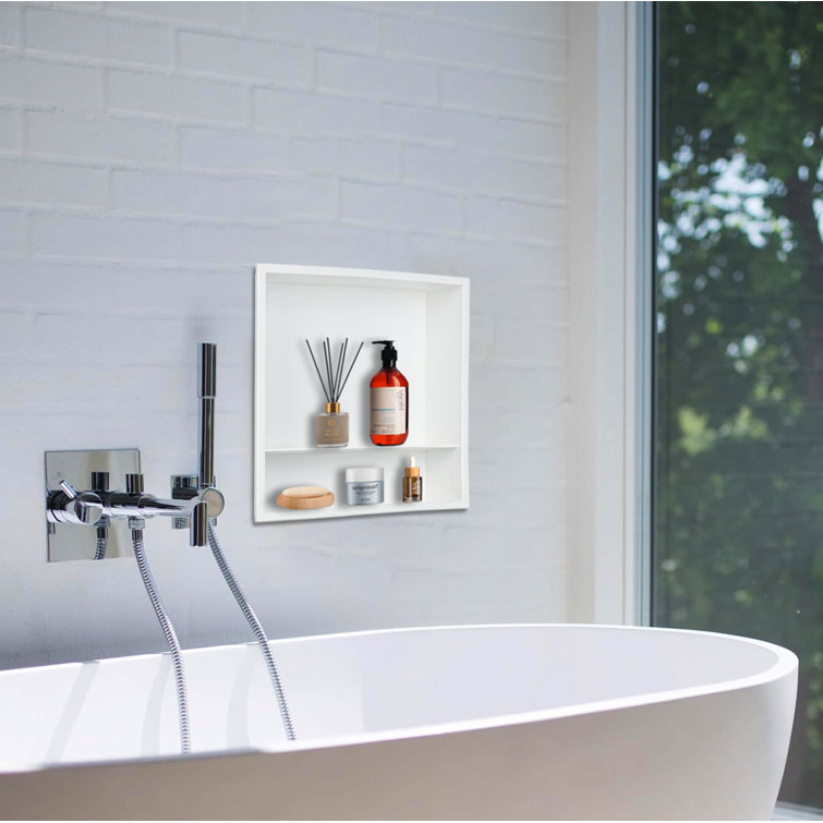 12.6" White Stainless Steel Recessed Shower Niche with Shelf