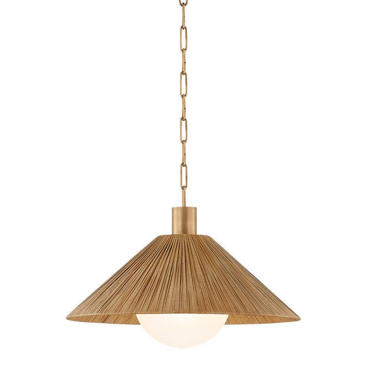 Patina Brass Pendant with Natural Woven Rattan Shade