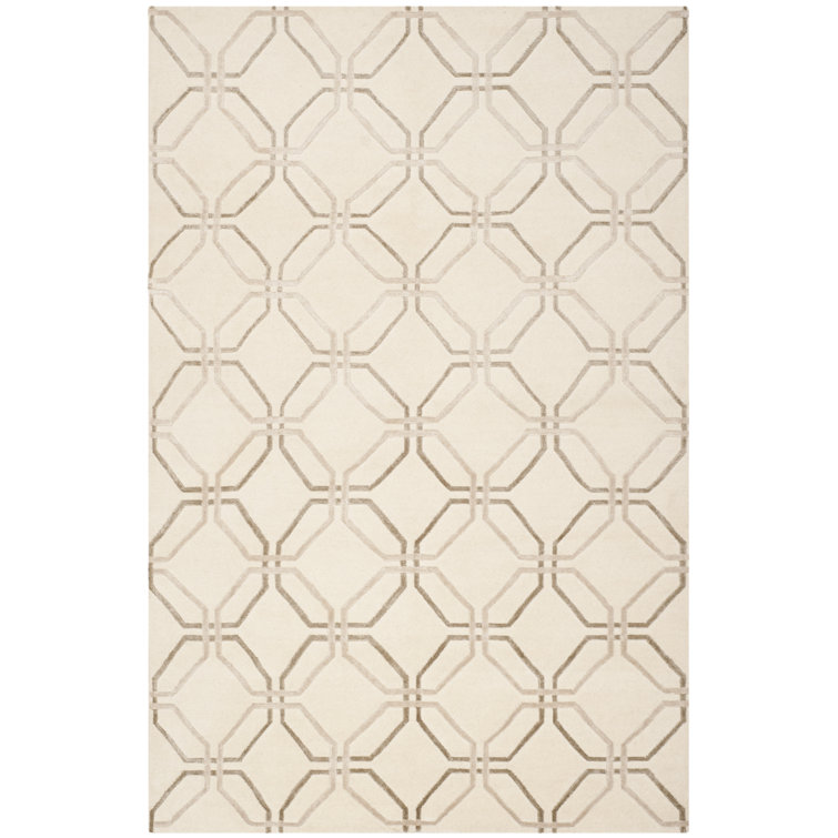 Ivory Geometric Hand-knotted Wool 6' x 9' Area Rug