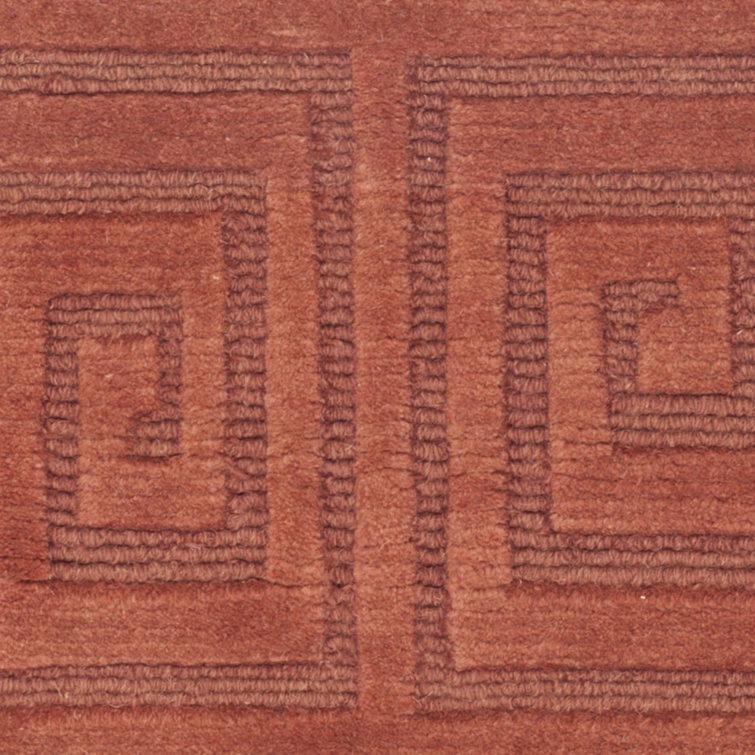 Rustic Geometric Hand-Knotted Wool Rug - 6' x 9' - Rust