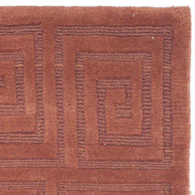 Rustic Geometric Hand-Knotted Wool Rug - 6' x 9' - Rust
