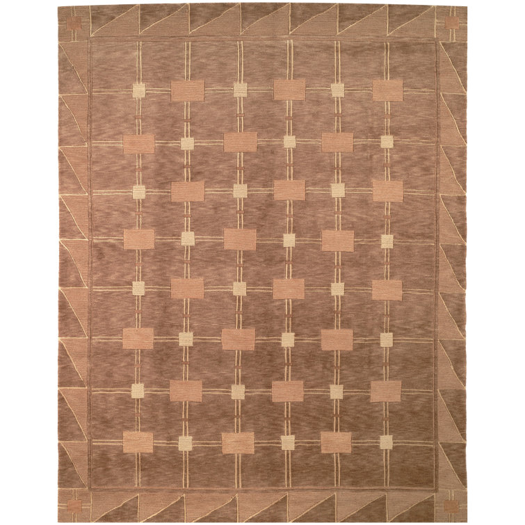Hand-Knotted Geometric Gray Wool Area Rug 6' x 9'