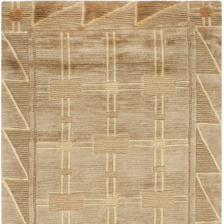 Hand-Knotted Geometric Gray Wool Area Rug 6' x 9'