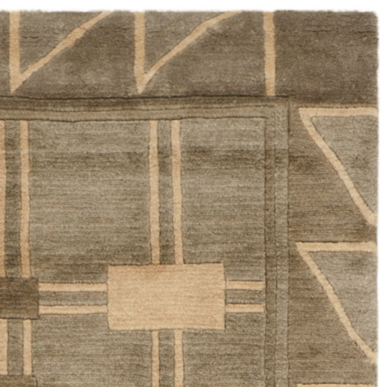 Gray Geometric Hand-Knotted Wool Rectangular Rug 4' x 6'