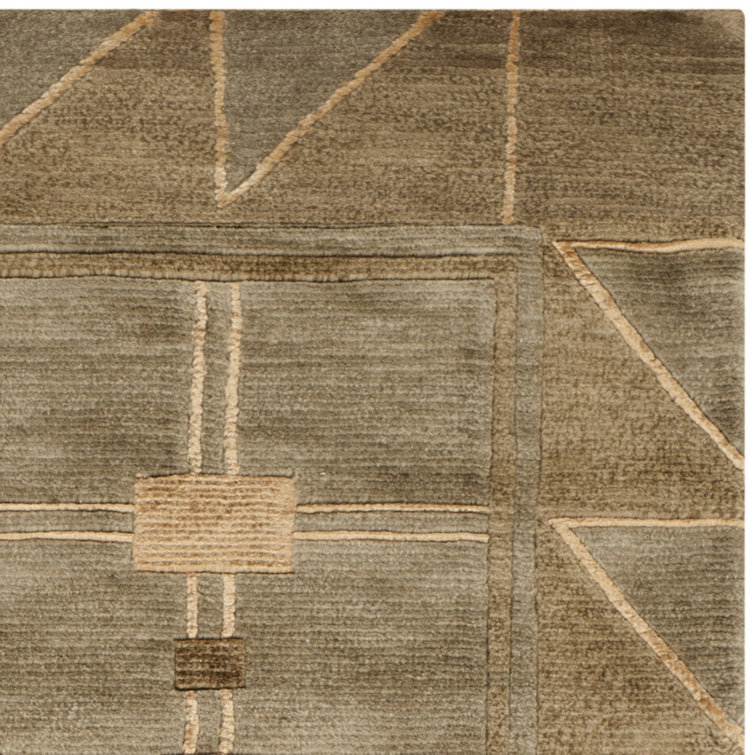 Gray Geometric Hand-Knotted Wool Rectangular Rug 4' x 6'