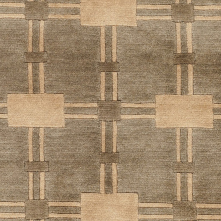 Gray Geometric Hand-Knotted Wool Rectangular Rug 4' x 6'