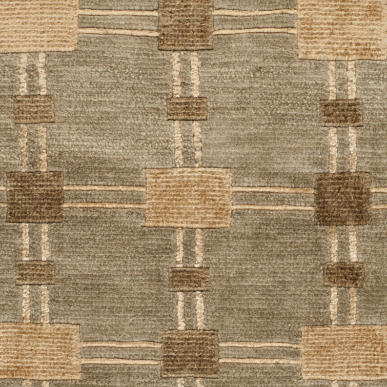 Gray Geometric Hand-Knotted Wool Rectangular Rug 4' x 6'