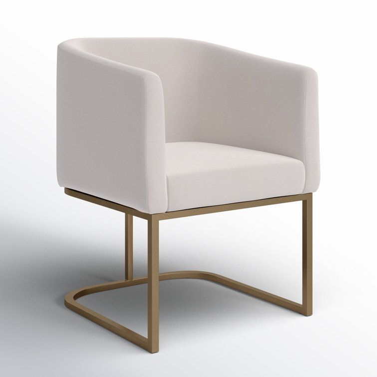 Off-White Linen Upholstered Arm Chair with Metal Frame